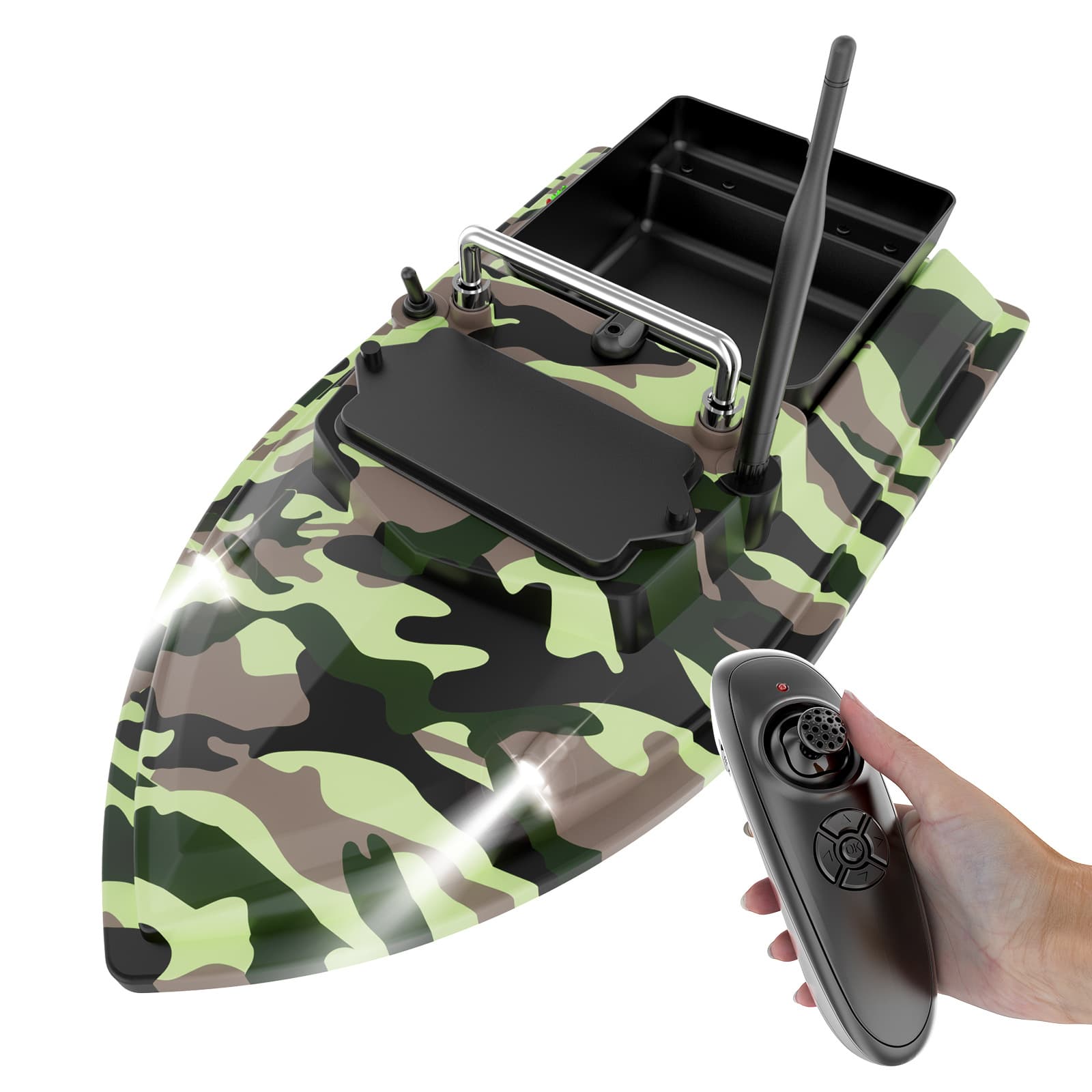 Camouflage V050 Intelligent Remote Control Automatic High-Power Bait Boat 500M Fixed Speed Cruise Large Capacity Fishing Boat - 图片 4