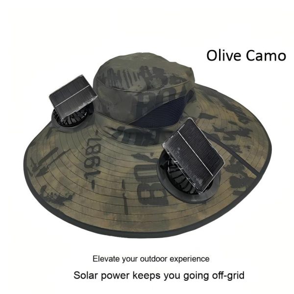 USB Solar Fan Hat for Men Summer Outdoor UV Protection Wide Brim Fishing Bucket Hat Sun Visor Cap