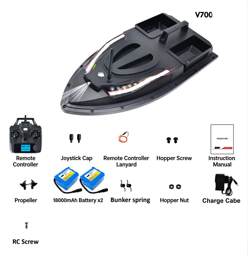RC Fishing Bait Boat 500m Range Dual Magnetic Bait Hoppers Bright Night & Turn Lights