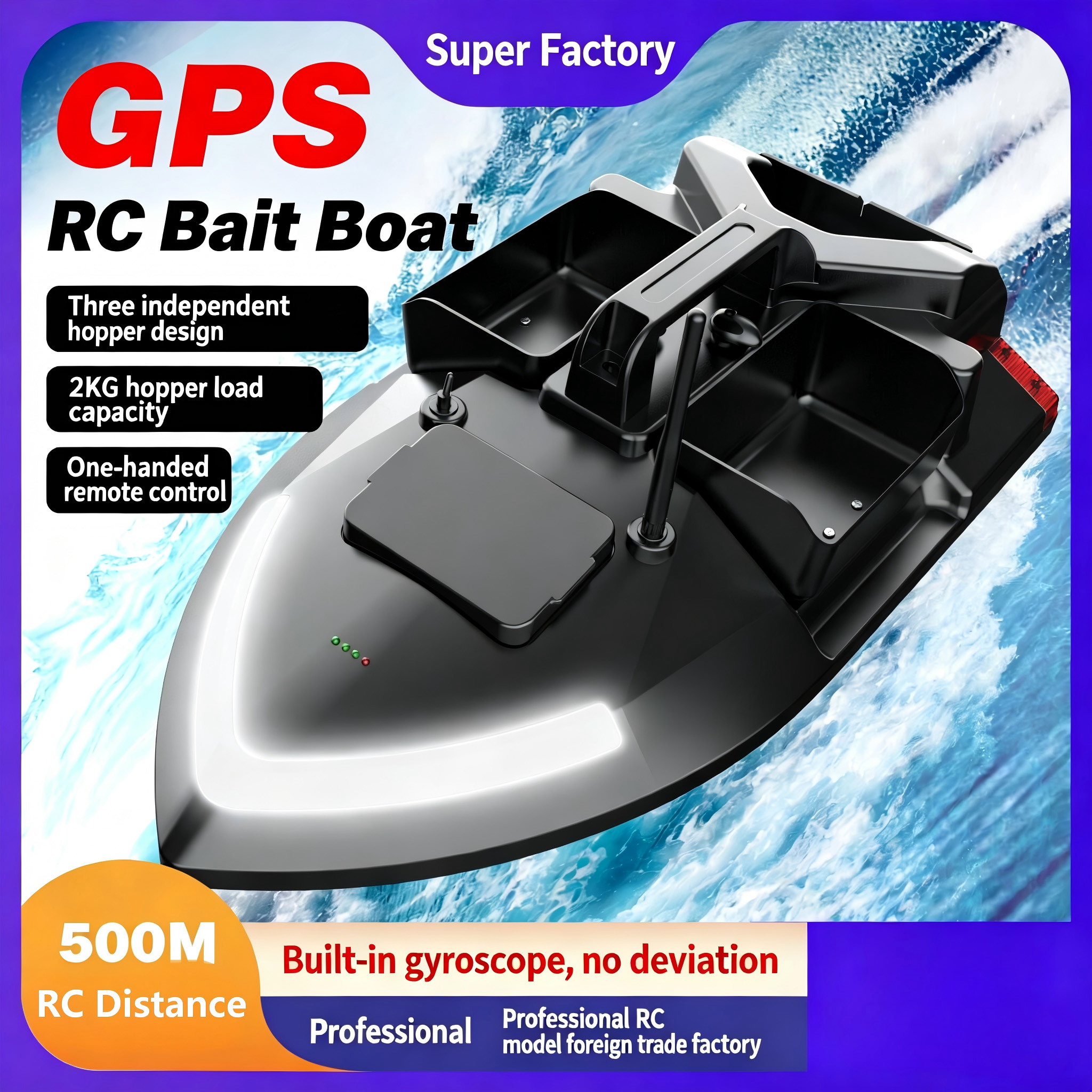 500m GPS Fishing Bait Boat, 40-Point Intelligent Positioning, Multi-Bin, Remote Control, High-Speed Bait & Hook Lure Delivery Boat