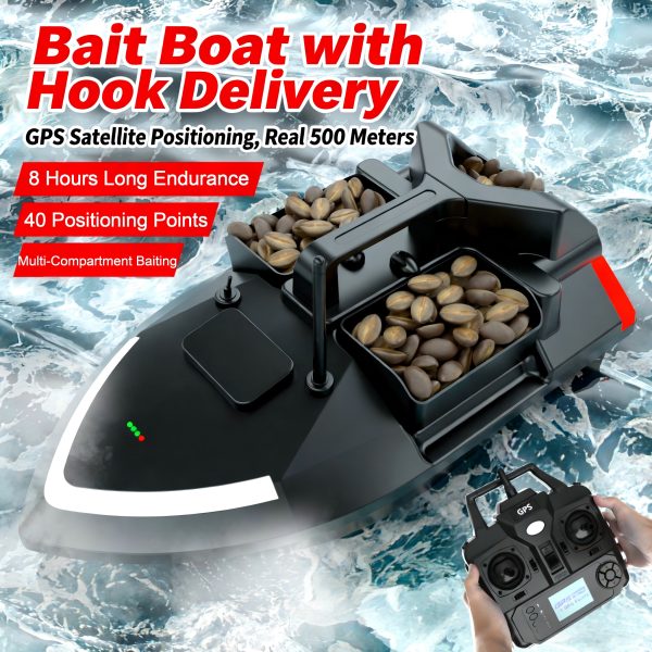 500m GPS Fishing Bait Boat, 40-Point Intelligent Positioning, Multi-Bin, Remote Control, High-Speed Bait & Hook Lure Delivery Boat