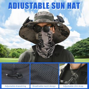 USB Solar Fan Hat for Men Summer Outdoor UV Protection Wide Brim Fishing Bucket Hat Sun Visor Cap - 图片 2
