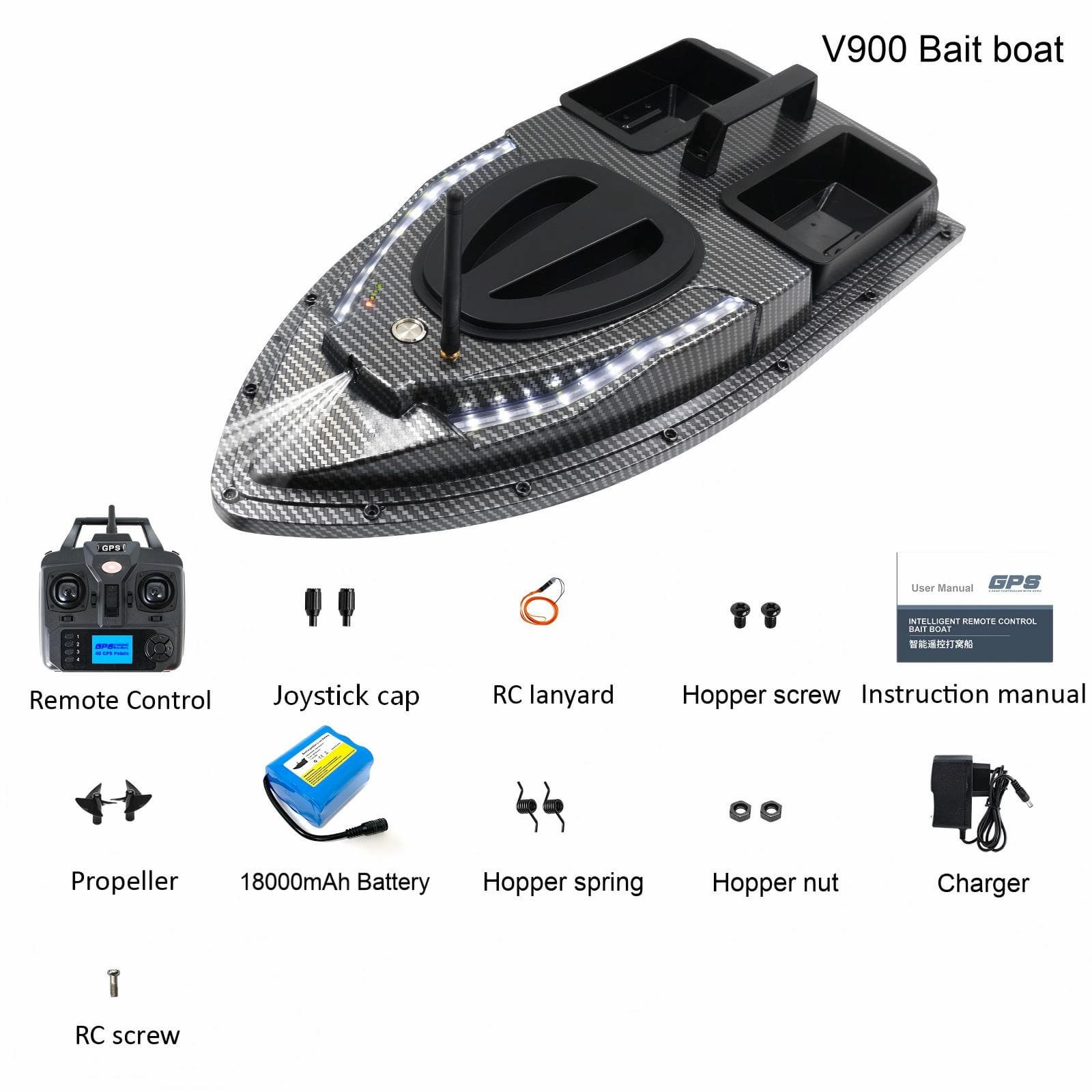 V900 GPS Fishing Bait Boat Intelligent Bait Thrower 40 Points Positioning One-Key Return 500M Remote Control Fishing Boat - 图片 3