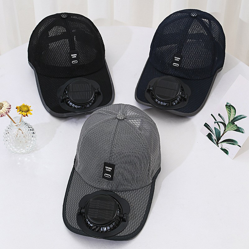 Summer USB & Solar Rechargeable Fan Cap, Outdoor Fishing & Sports Mesh Sun Hat, Breathable & Sun Protection Baseball Hat for Fishing & Outdoor Activities - 图片 1