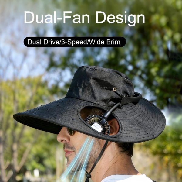 Solar Powered Fan Cap, Outdoor Fishing & Hiking Sun Hat, USB Rechargeable, Men’s Sun Protection Fisherman Hat