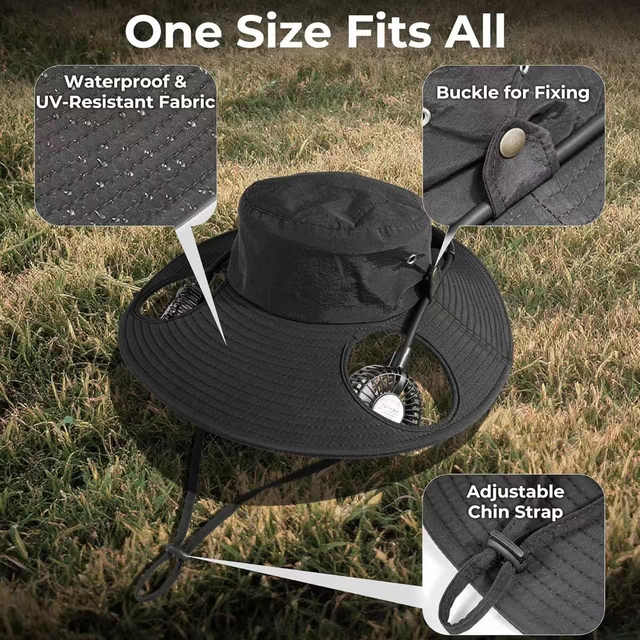 Solar Powered Fan Cap, Outdoor Fishing & Hiking Sun Hat, USB Rechargeable, Men’s Sun Protection Fisherman Hat - 图片 3