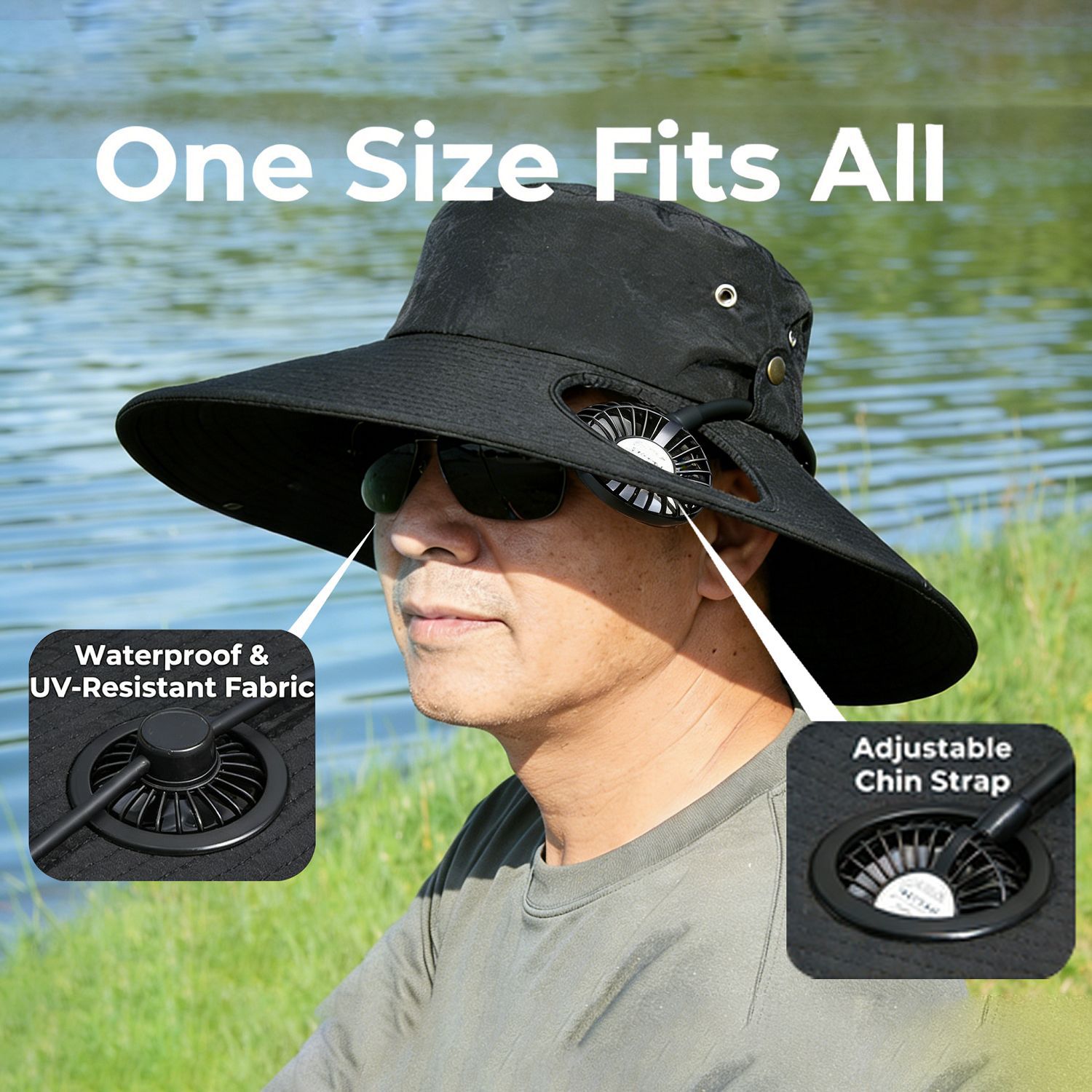 Solar Powered Fan Cap, Outdoor Fishing & Hiking Sun Hat, USB Rechargeable, Men’s Sun Protection Fisherman Hat - 图片 1